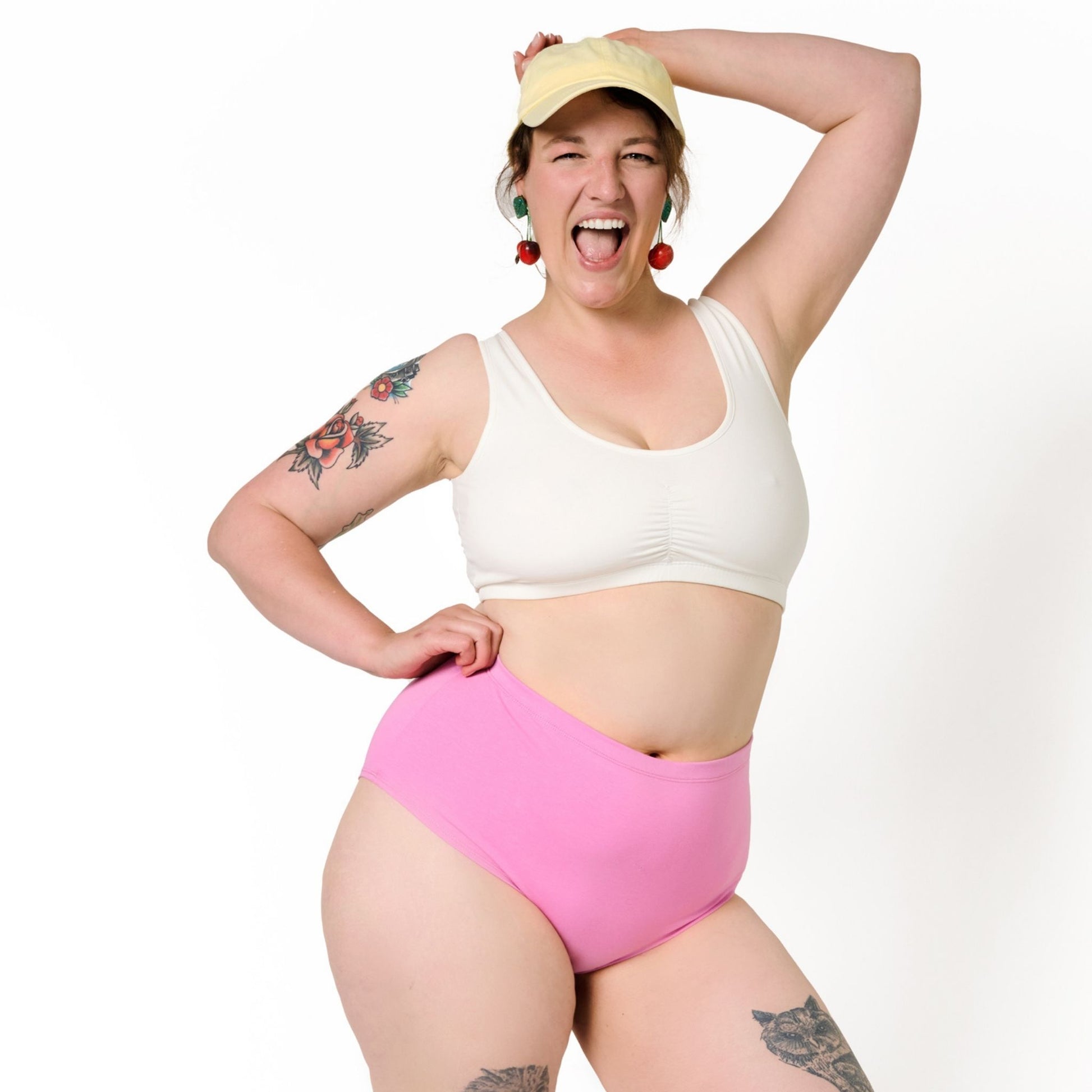 Bubblegum Pink High-Waist Panty for comfort in organic cotton made in europe