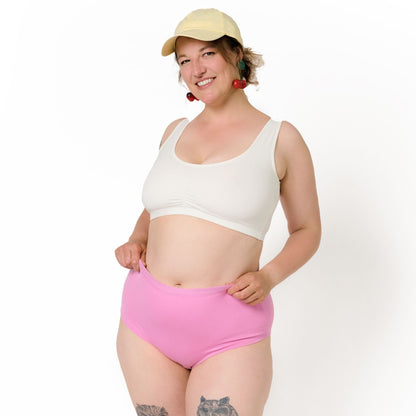 Bubblegum Pink High-Waist Panty for comfort in organic, eco-friendly cotton Front