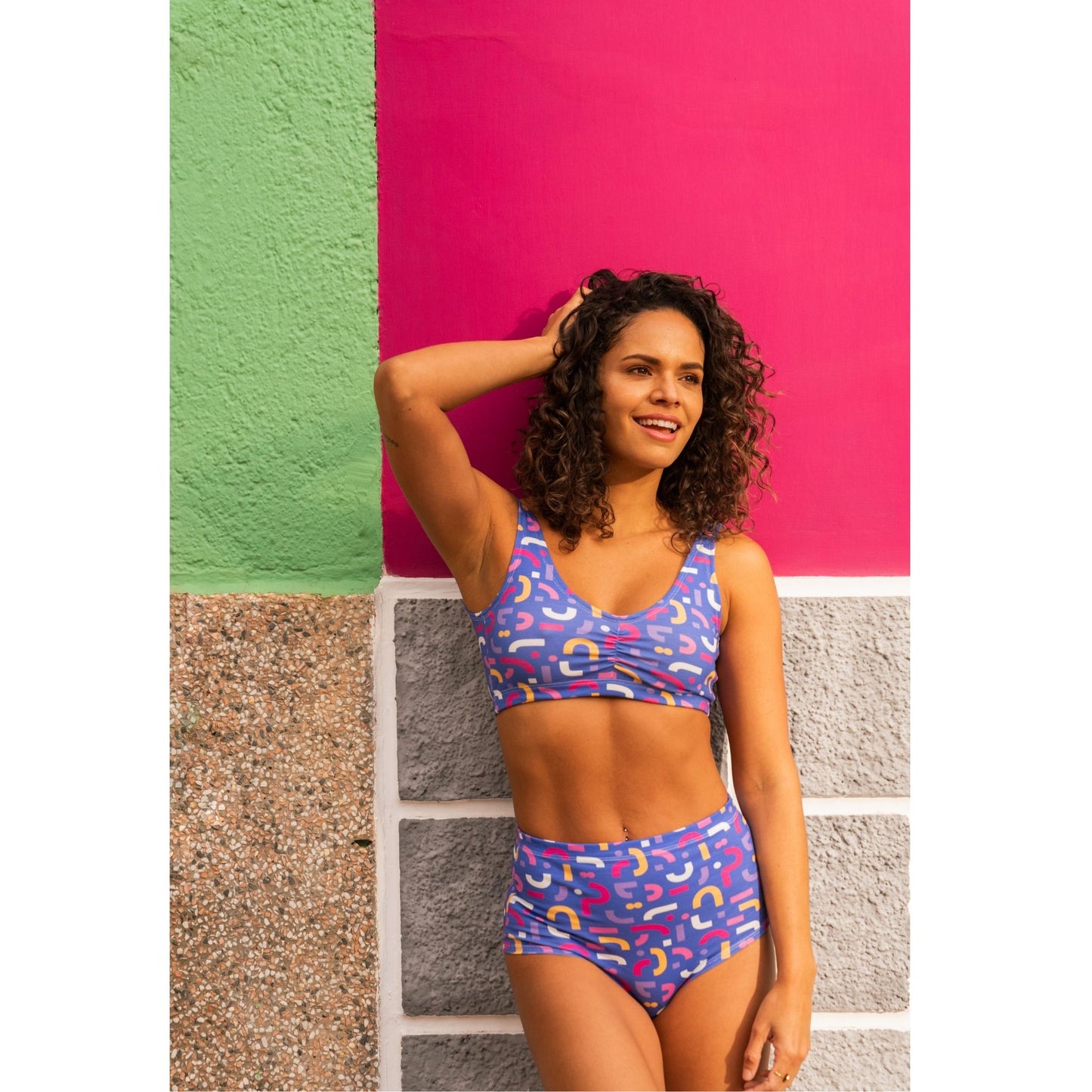 Doodle Purple Hi-Waist Panty in soft organic cotton, eco-friendly and comfortable fit front