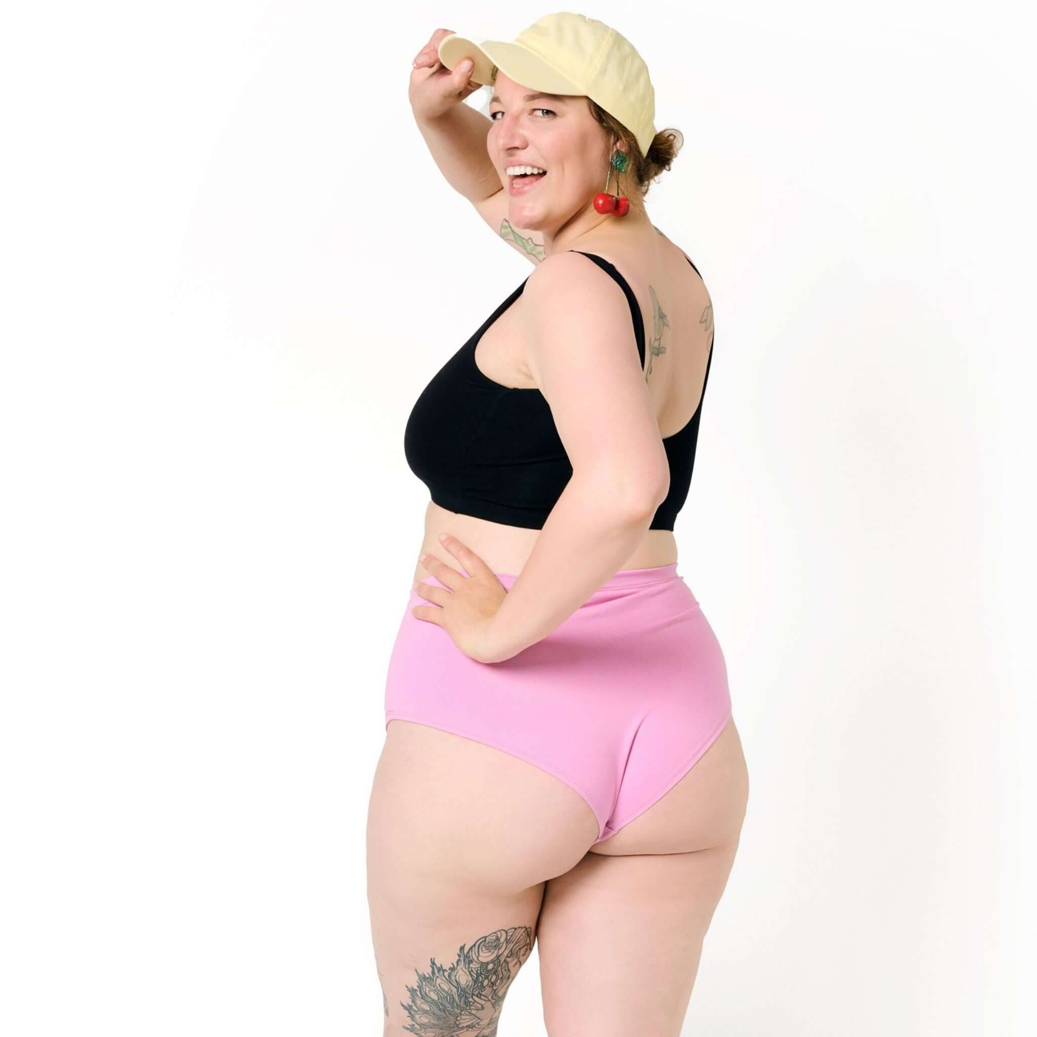 Eco-friendly Bubblegum Pink High-Waist Panty in soft, breathable organic cotton side