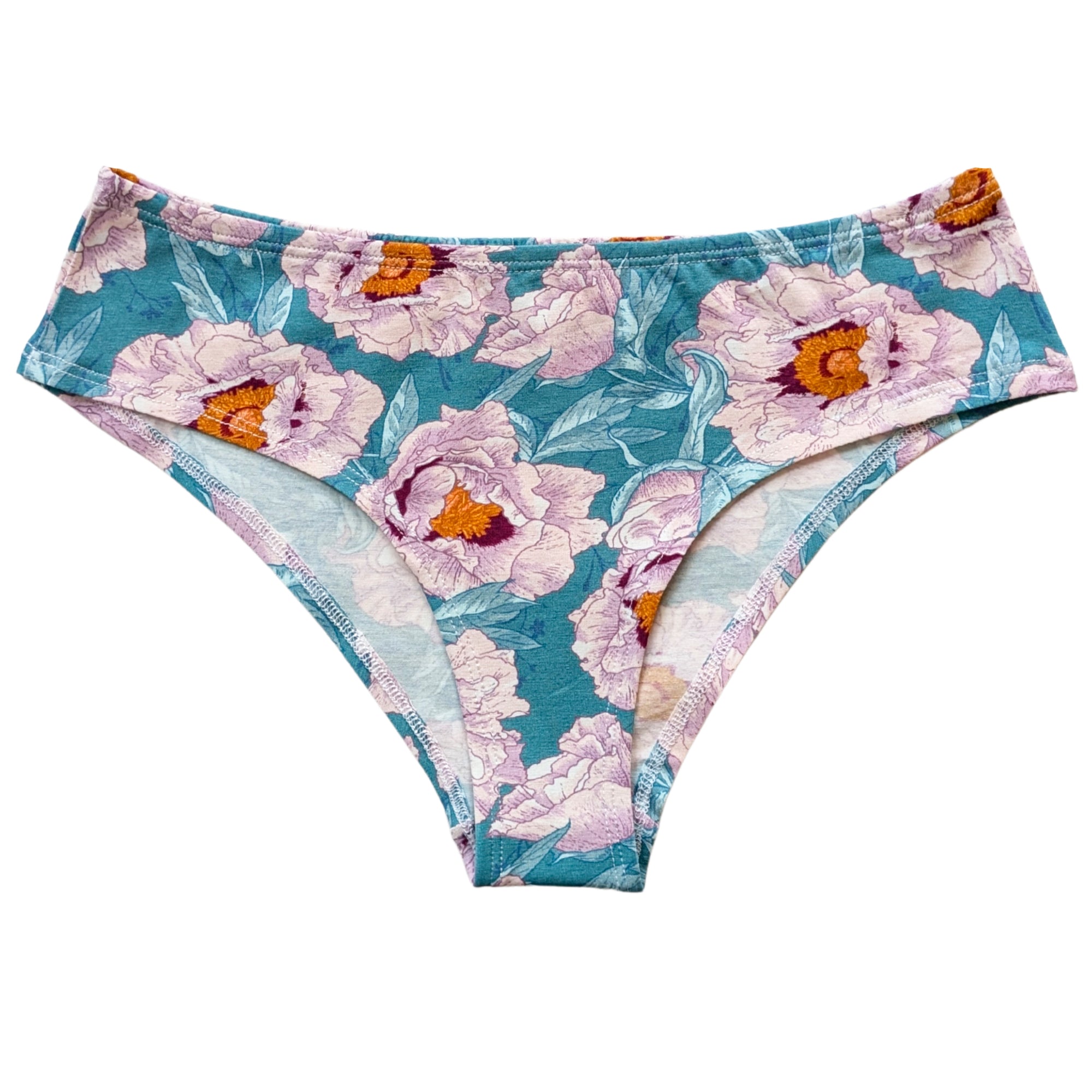 Floral-patterned underwear on a white background