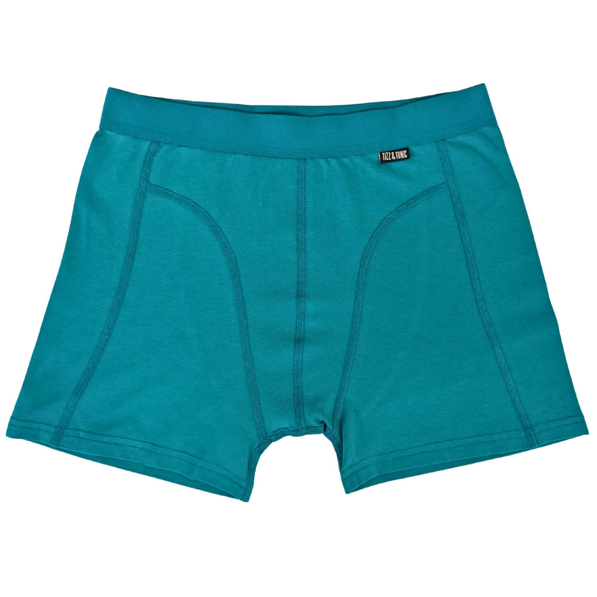 Everglade Boxer Briefs in turquoise color showcasing breathable organic cotton for daily comfort and style.
