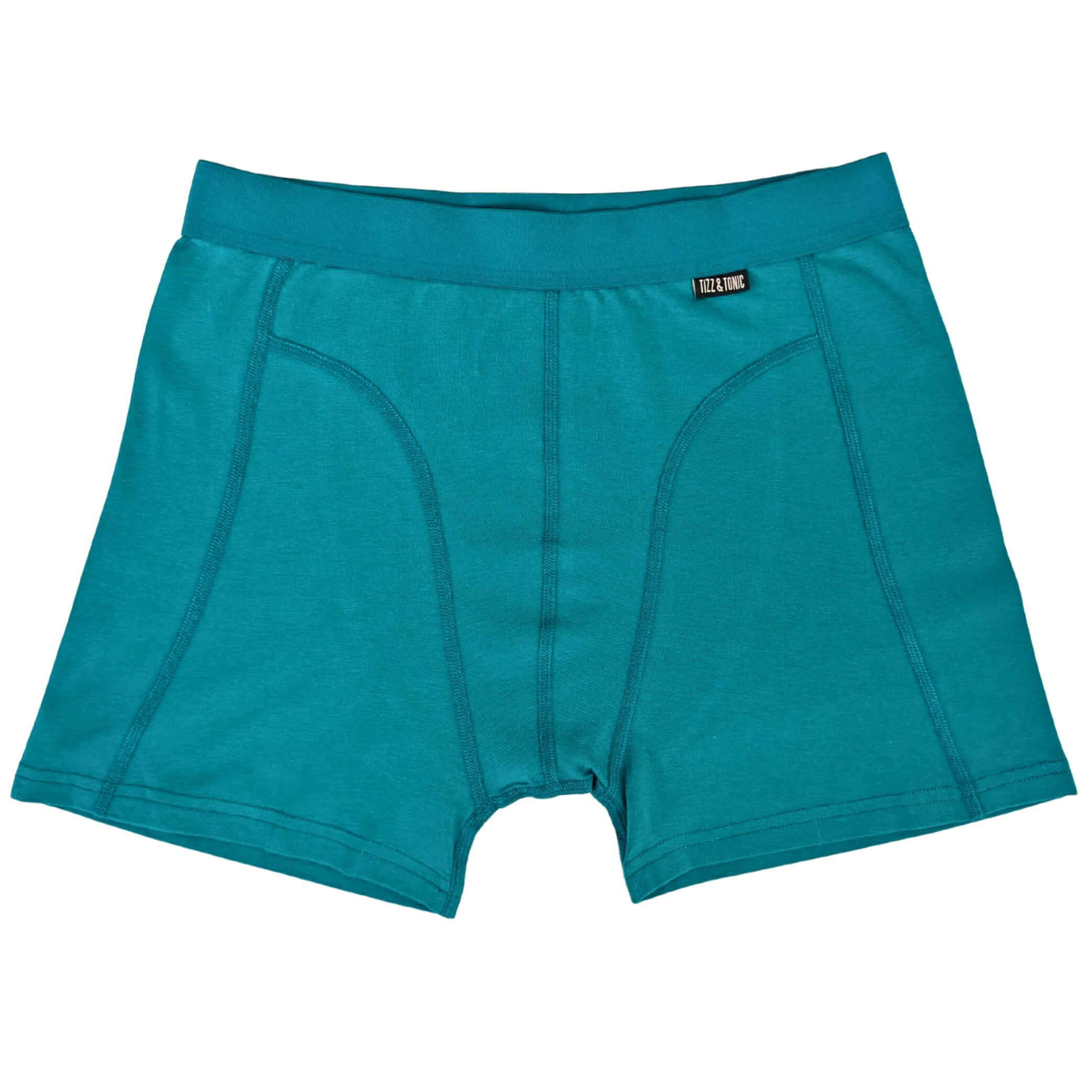 Everglade Boxer Briefs in turquoise color showcasing breathable organic cotton for daily comfort and style.