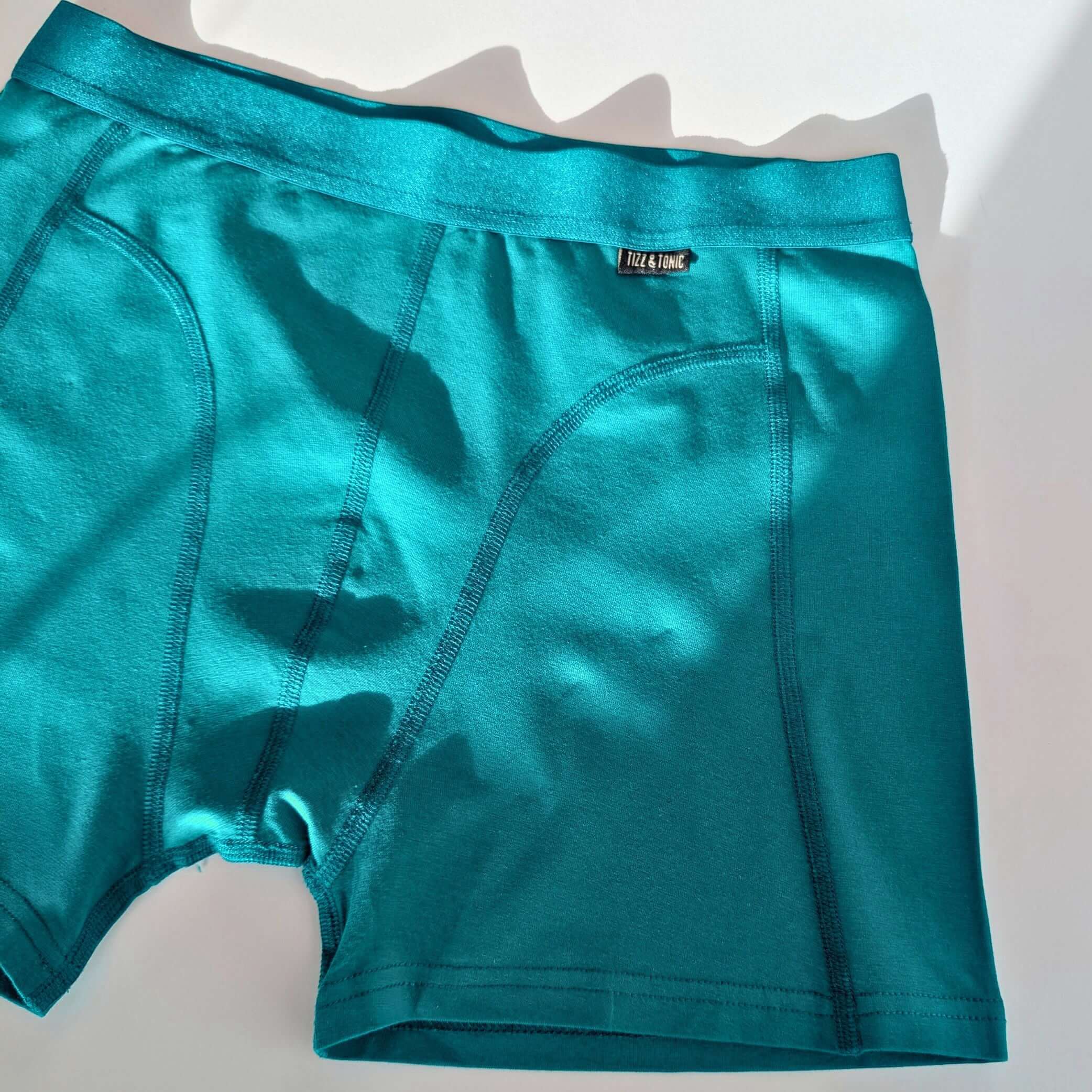 Everglade Boxer Briefs featuring turquiose colour made from organic cotton.