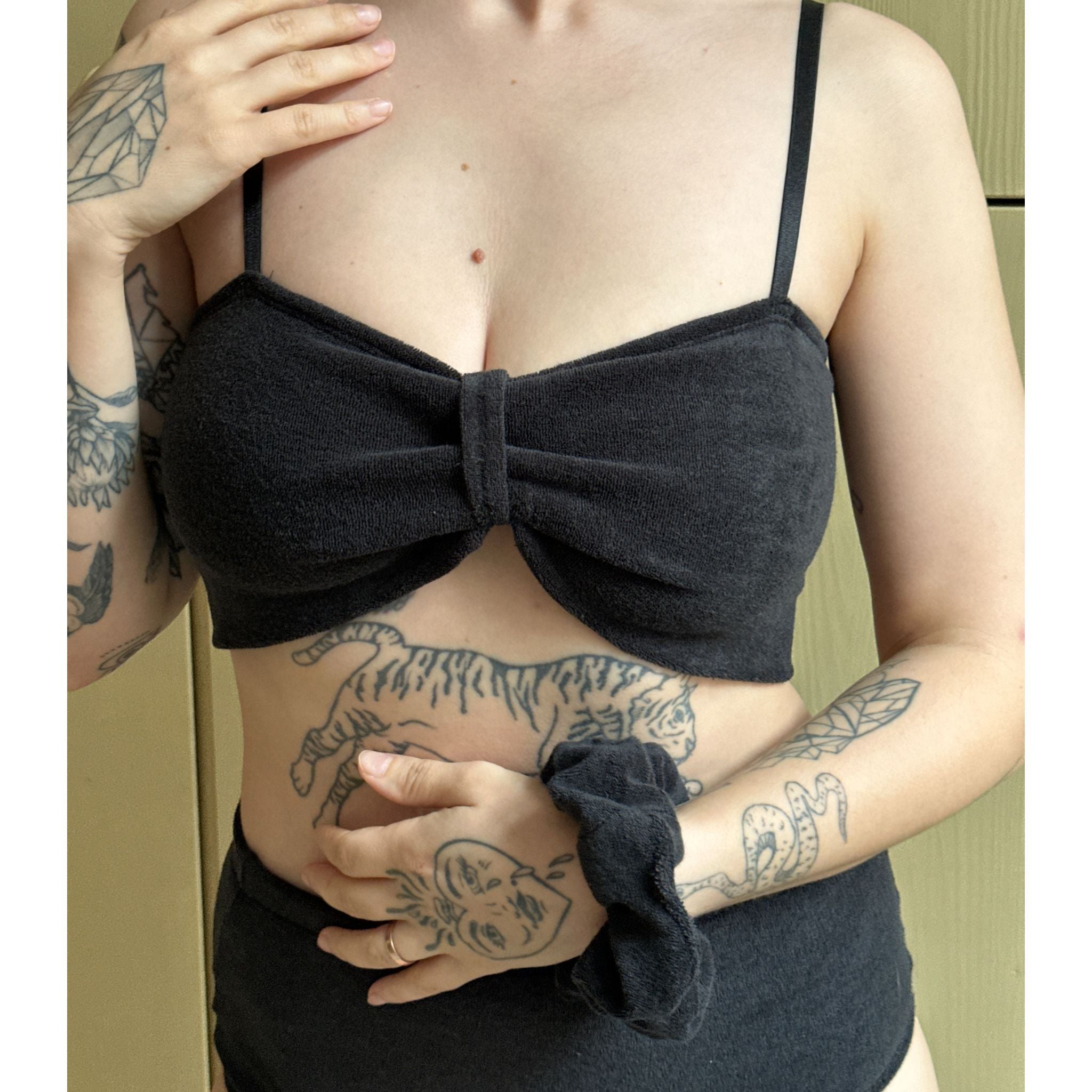 Black Fuzzy Velour Butterfly Top