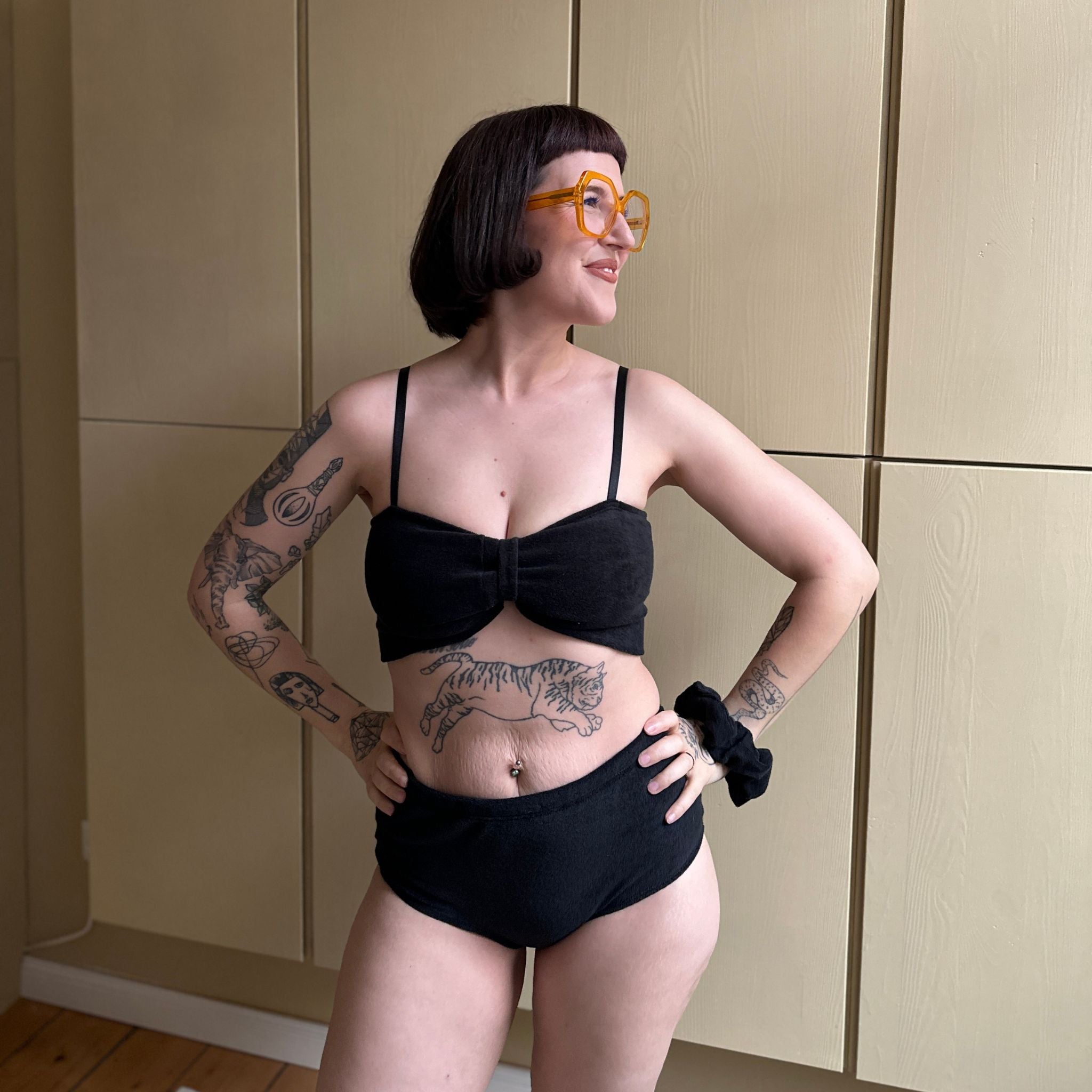 Black Fuzzy Velour Butterfly Top