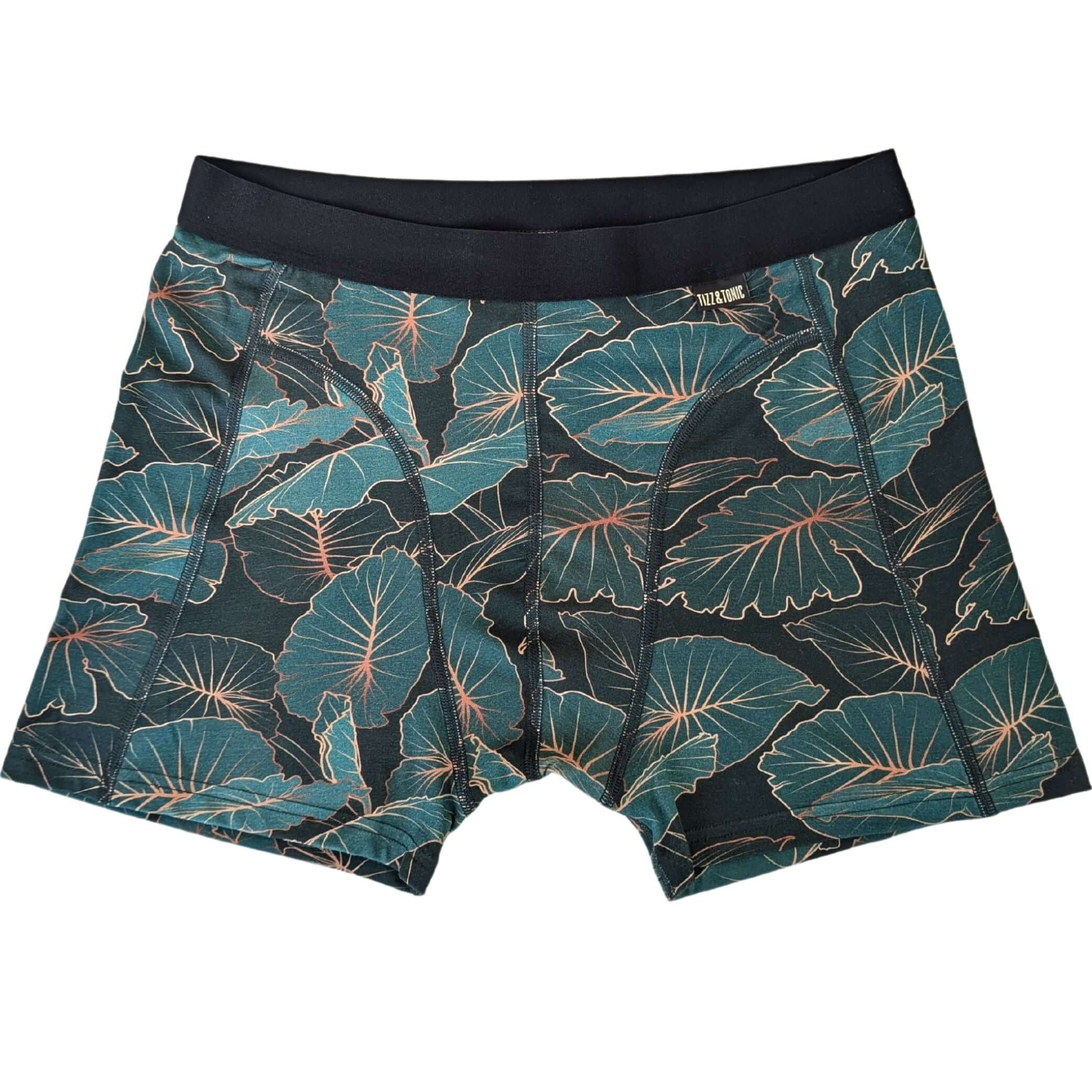 Jungle Boxer Briefs in leaf pattern showcasing breathable micromodal for daily comfort and style.