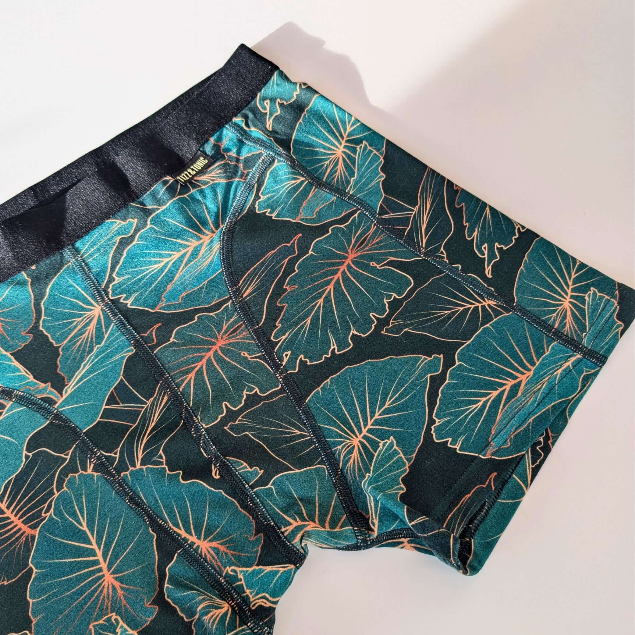 Jungle Boxer Briefs featuring tropical leaf design made from micromodal.