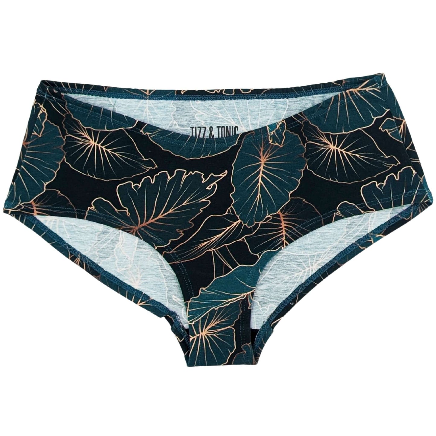  Jungle Green Leaf Print Hipster Panty in soft organic cotton, eco-friendly and comfortable fit 