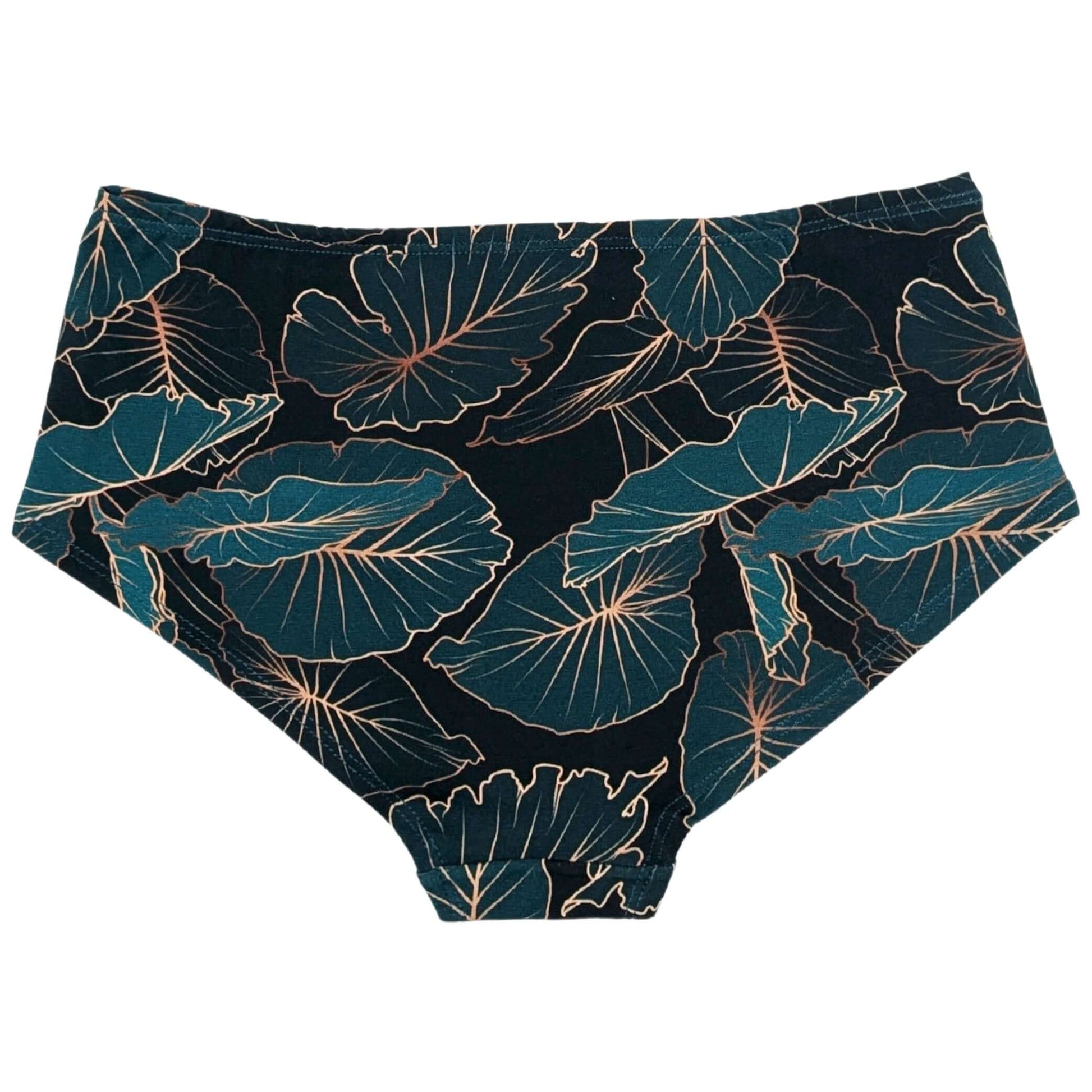 Eco-friendly Jungle Green Leaf Print Hipster Panty in soft organic cotton