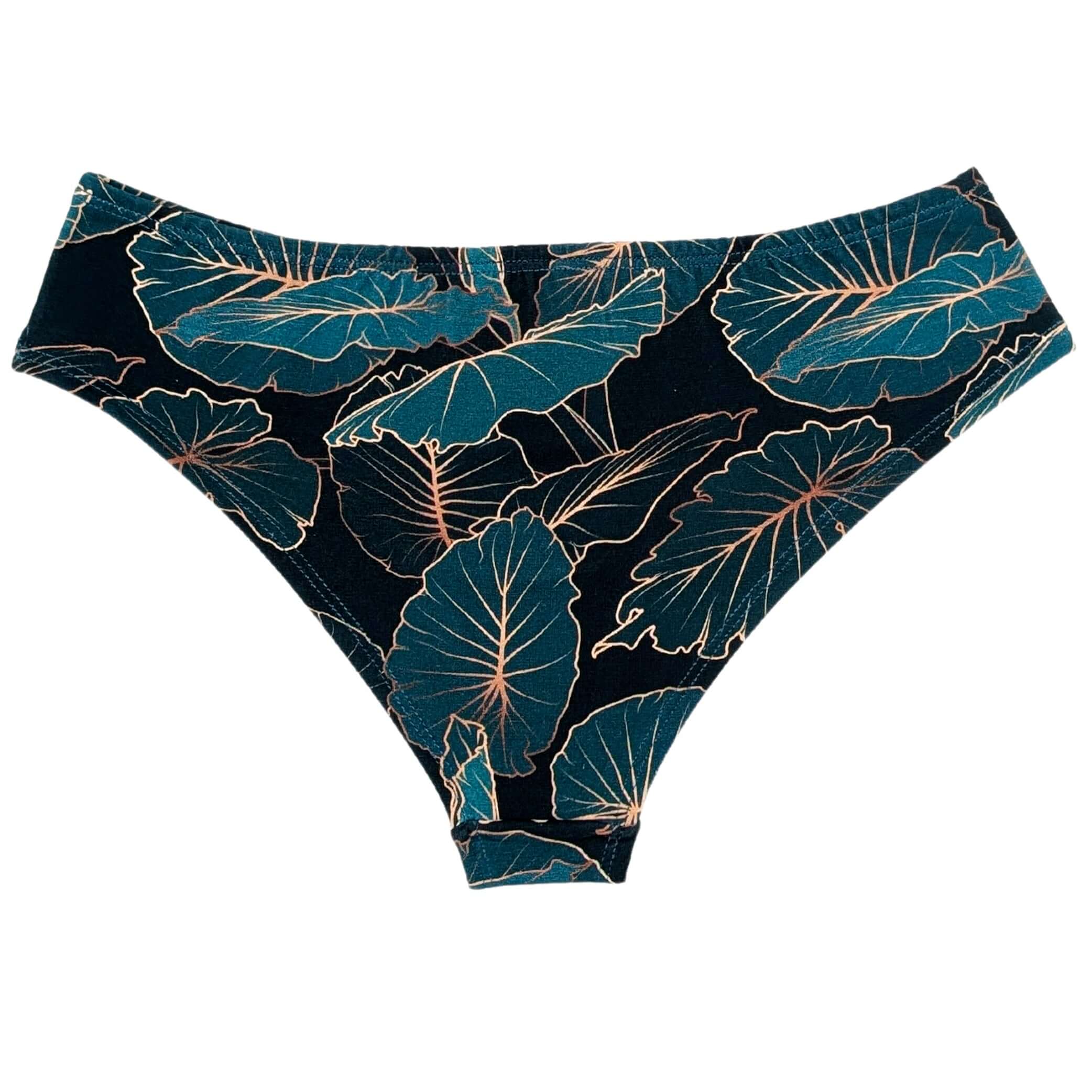 Sustainable Jungle Green Leaf Print Cheeky Panty in soft organic cotton