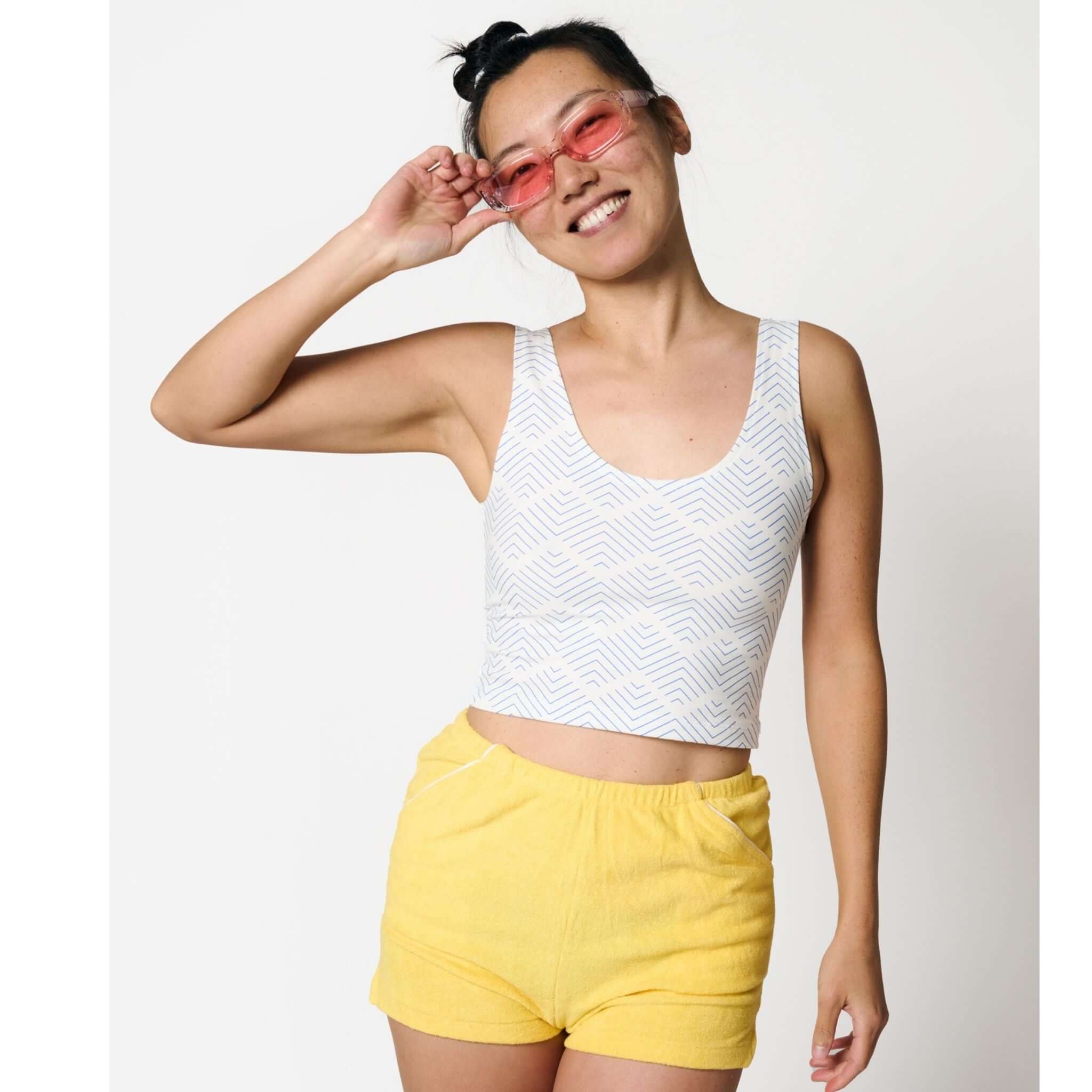  Santorini Cropped Tank Top in soft organic cotton, eco-friendly and comfortable. 