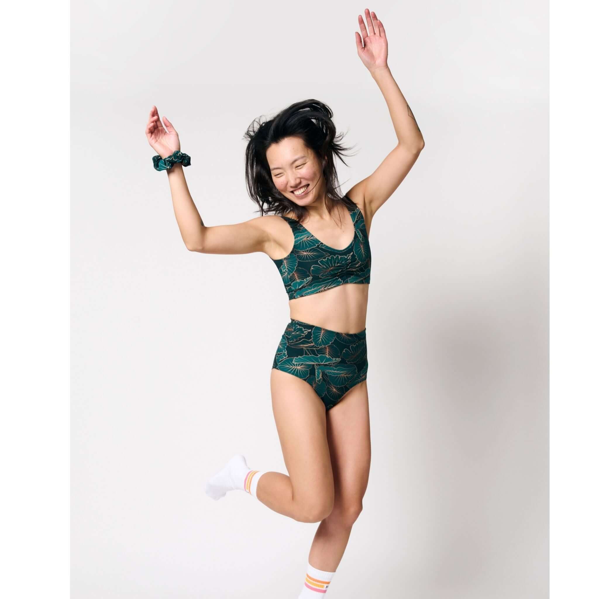  Soft, Sustainable, and Stylish: Jungle Leaf Printed Organic Cotton High-Waist Underwear Modeled