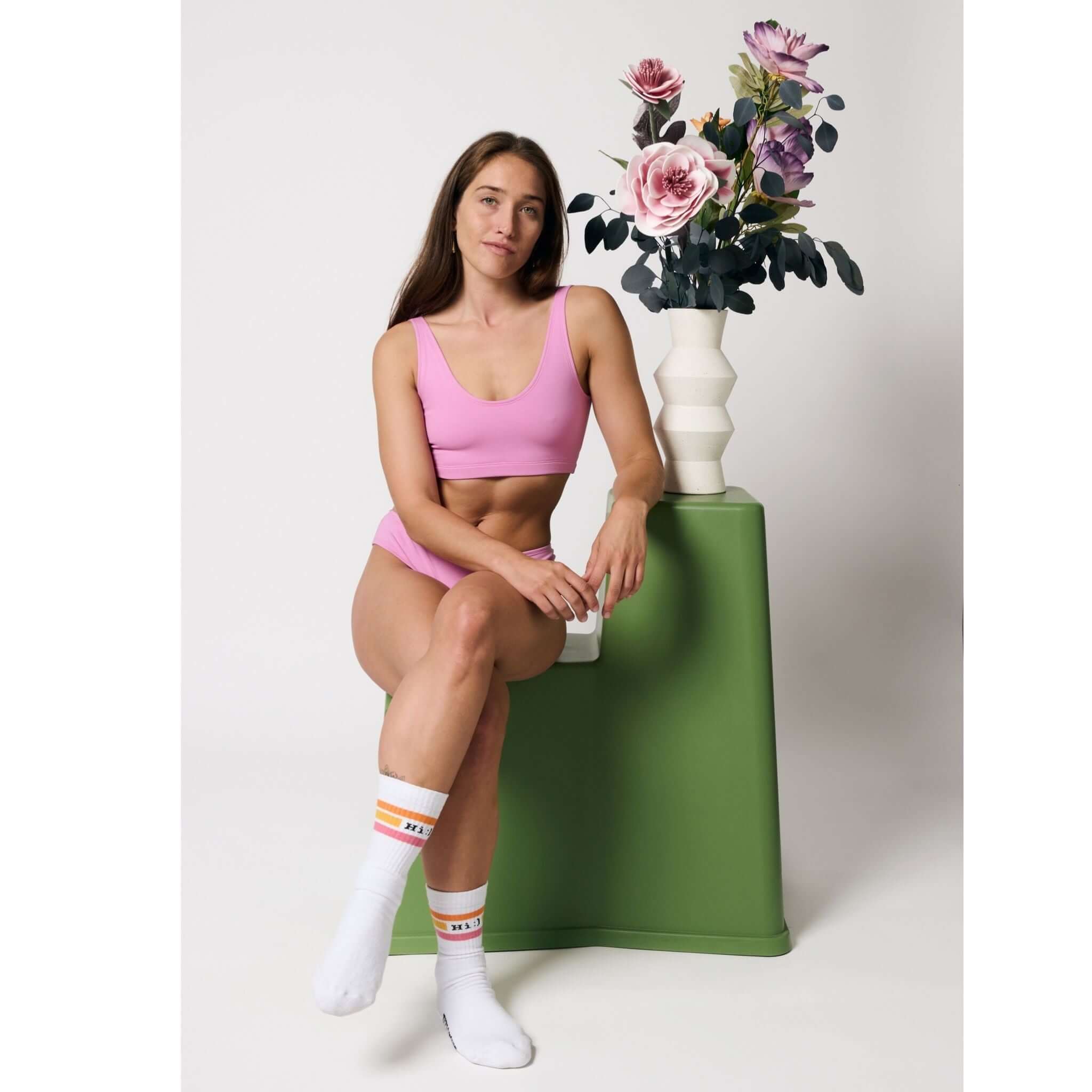 Sustainable Bubblegum Pink Cheeky Panty and Soft Bra made from soft, organic cotton