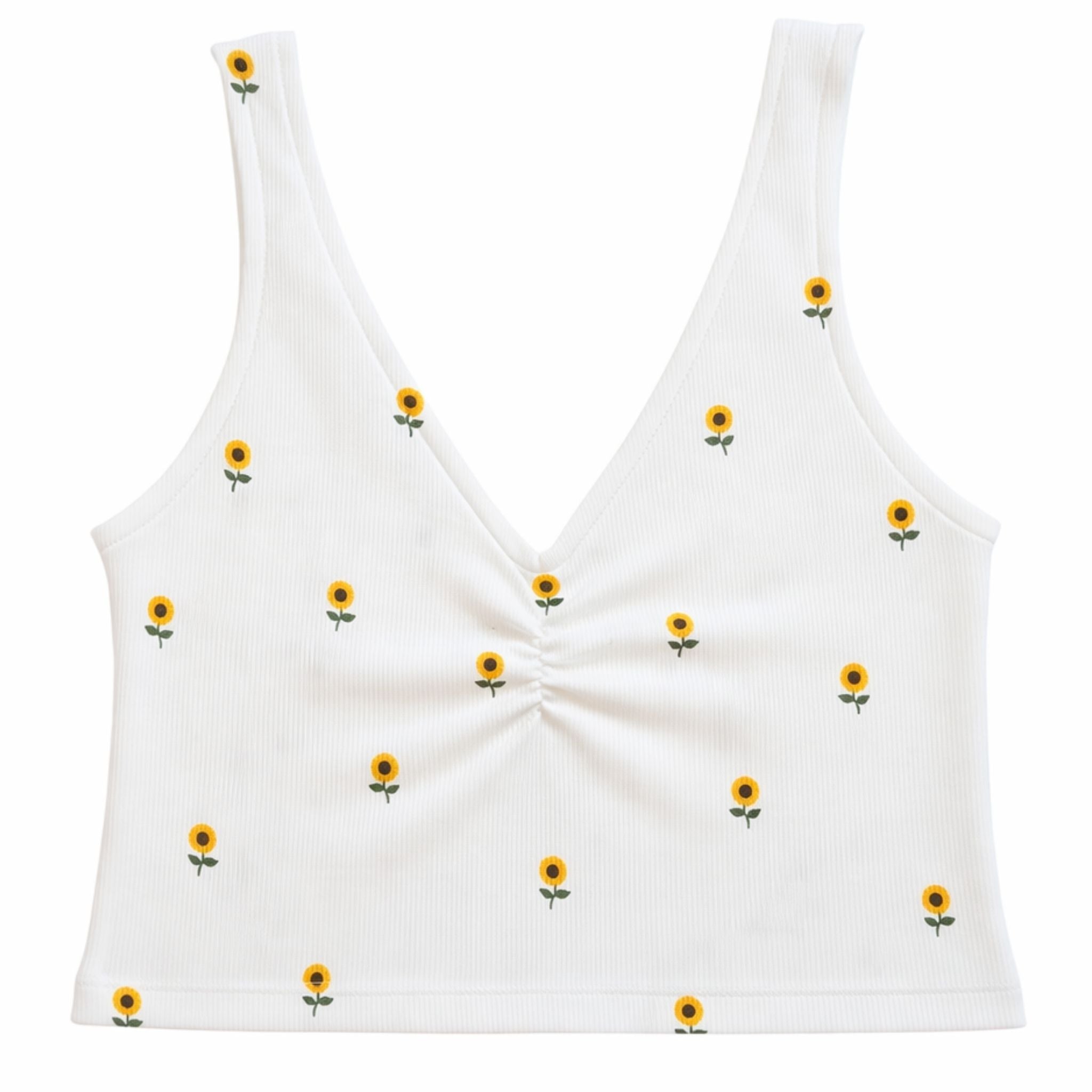 Ribbed Sunflower Cropped Tank Top