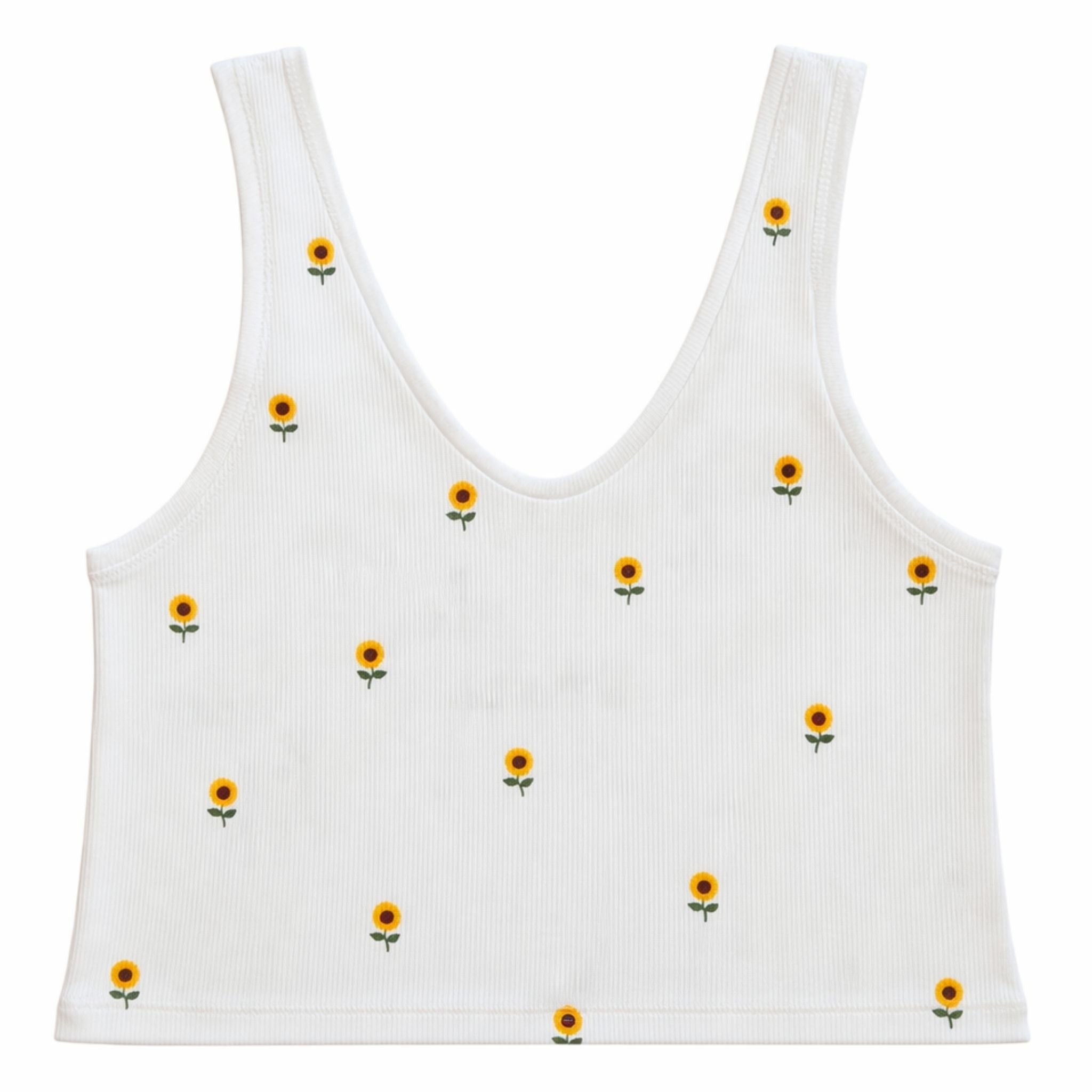 Ribbed Sunflower Cropped Tank Top