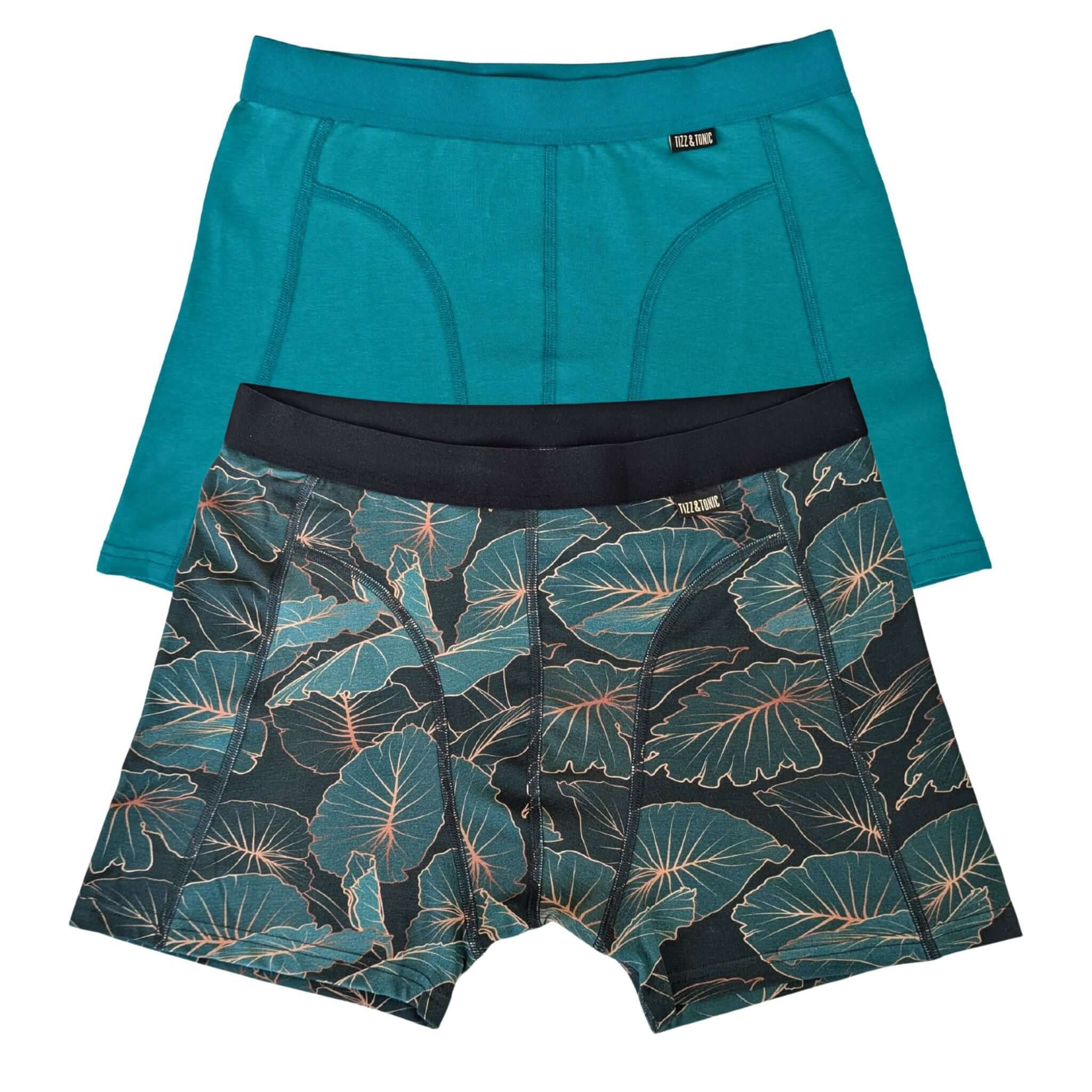 Tropic Two-Pack Boxer Briefs featuring stretchy organic cotton  and micromodal and stylish tropical designs.