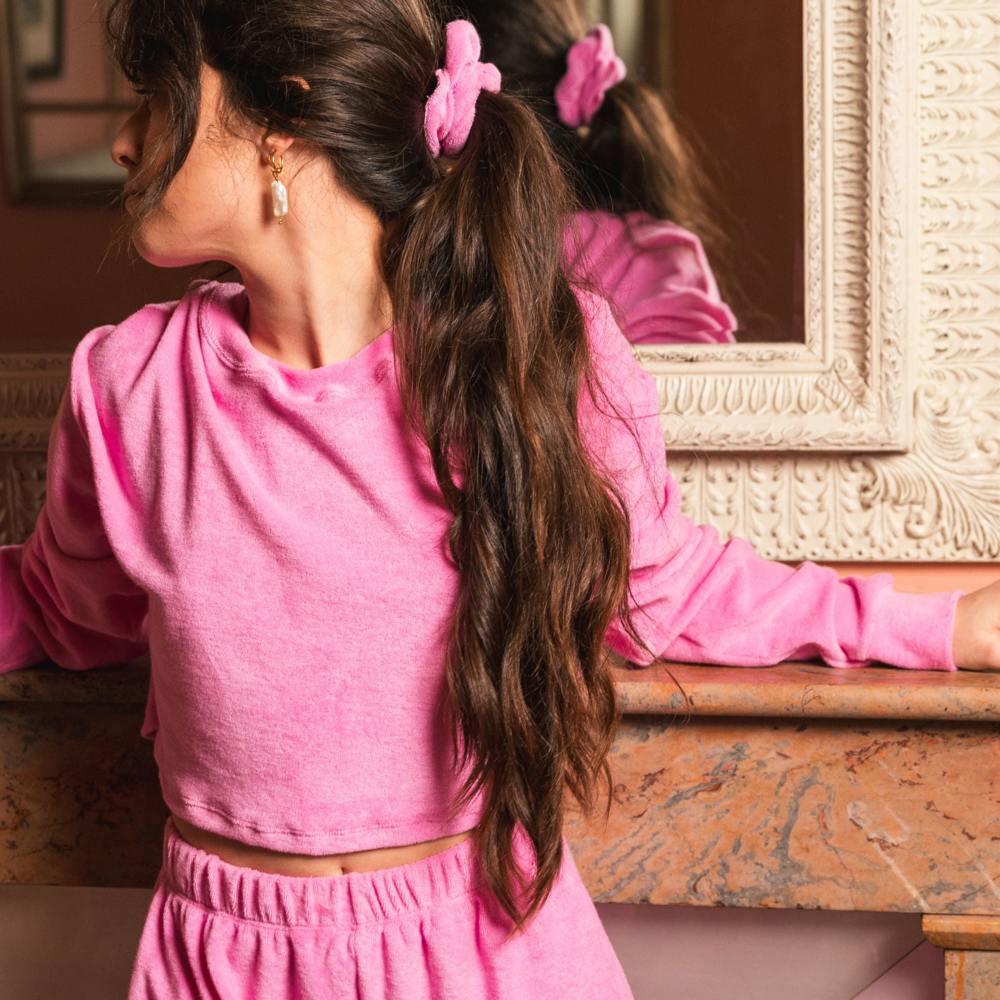 Fuzzy Velour Supima Cotton Scrunchie Pink